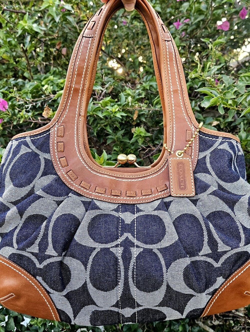 Coach Ergo 12747 Signature Denim Pleated Hobo Kisslock Y2K